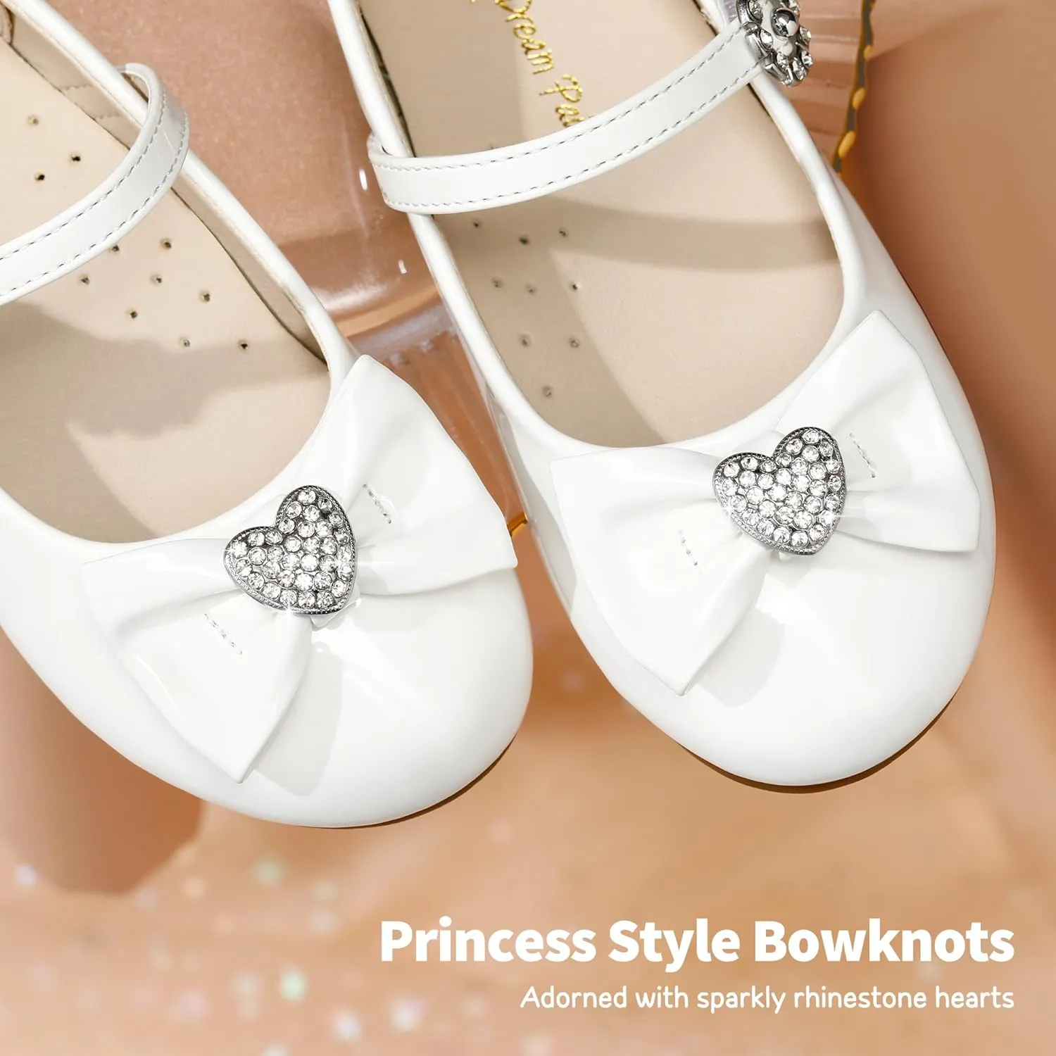 DREAM PAIRS Girls Mary Jane Dress Shoes for Toddler Heart Rhinestone Front Bow Ballerina Flat (Toddler/Little Kid)