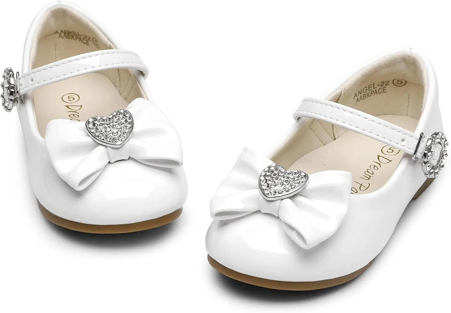 DREAM PAIRS Girls Mary Jane Dress Shoes for Toddler Heart Rhinestone Front Bow Ballerina Flat (Toddler/Little Kid)