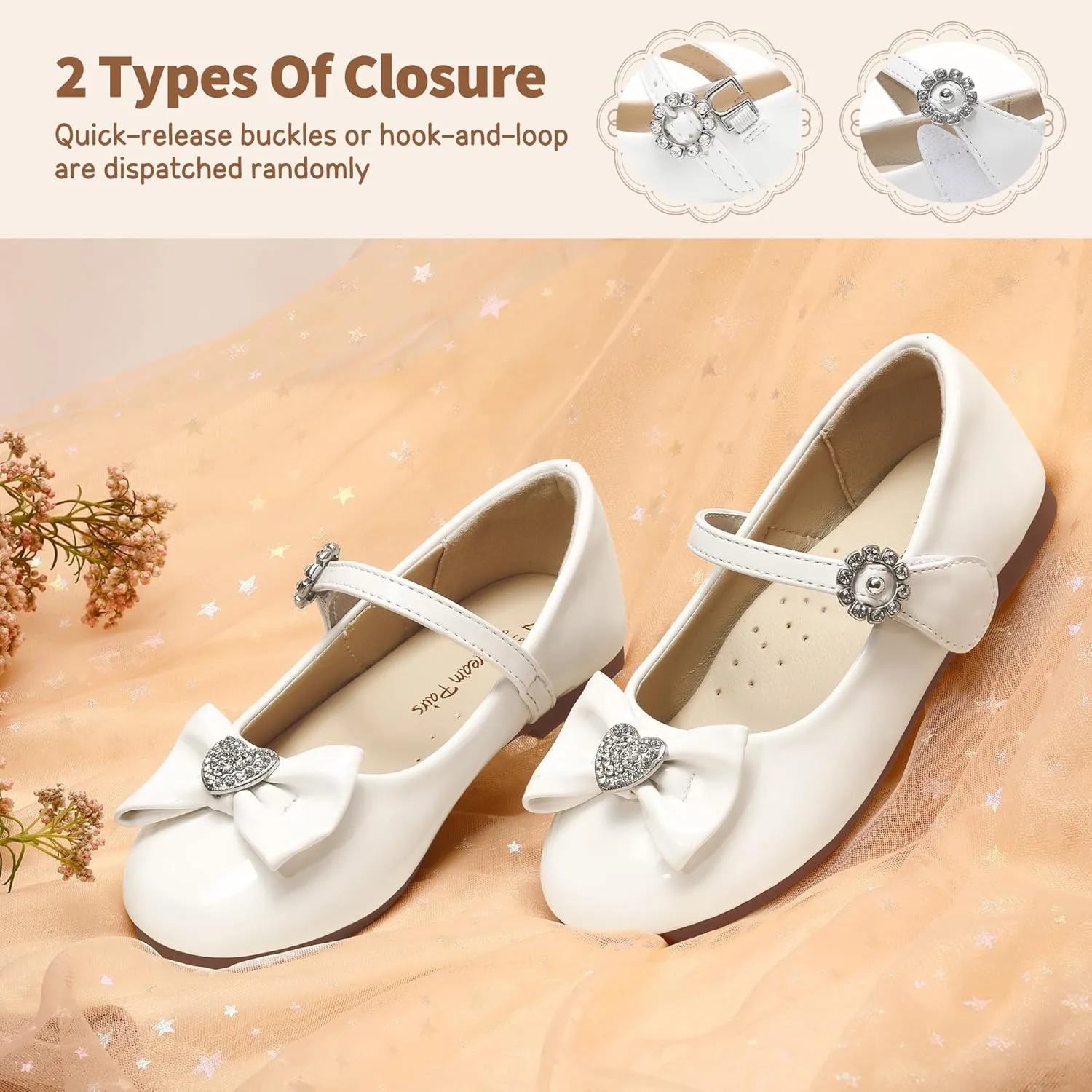 DREAM PAIRS Girls Mary Jane Dress Shoes for Toddler Heart Rhinestone Front Bow Ballerina Flat (Toddler/Little Kid)