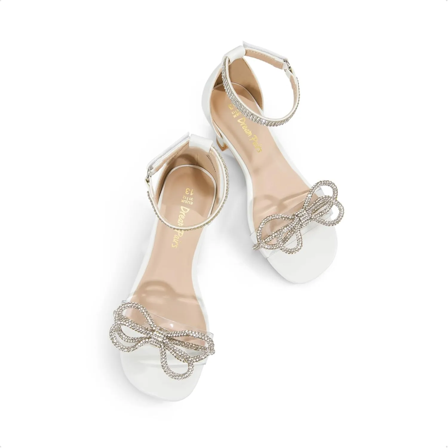 DREAM PAIRS Girls Sandals Ankle Strap Square Toe Low Heel Bow Flower Dress Shoes