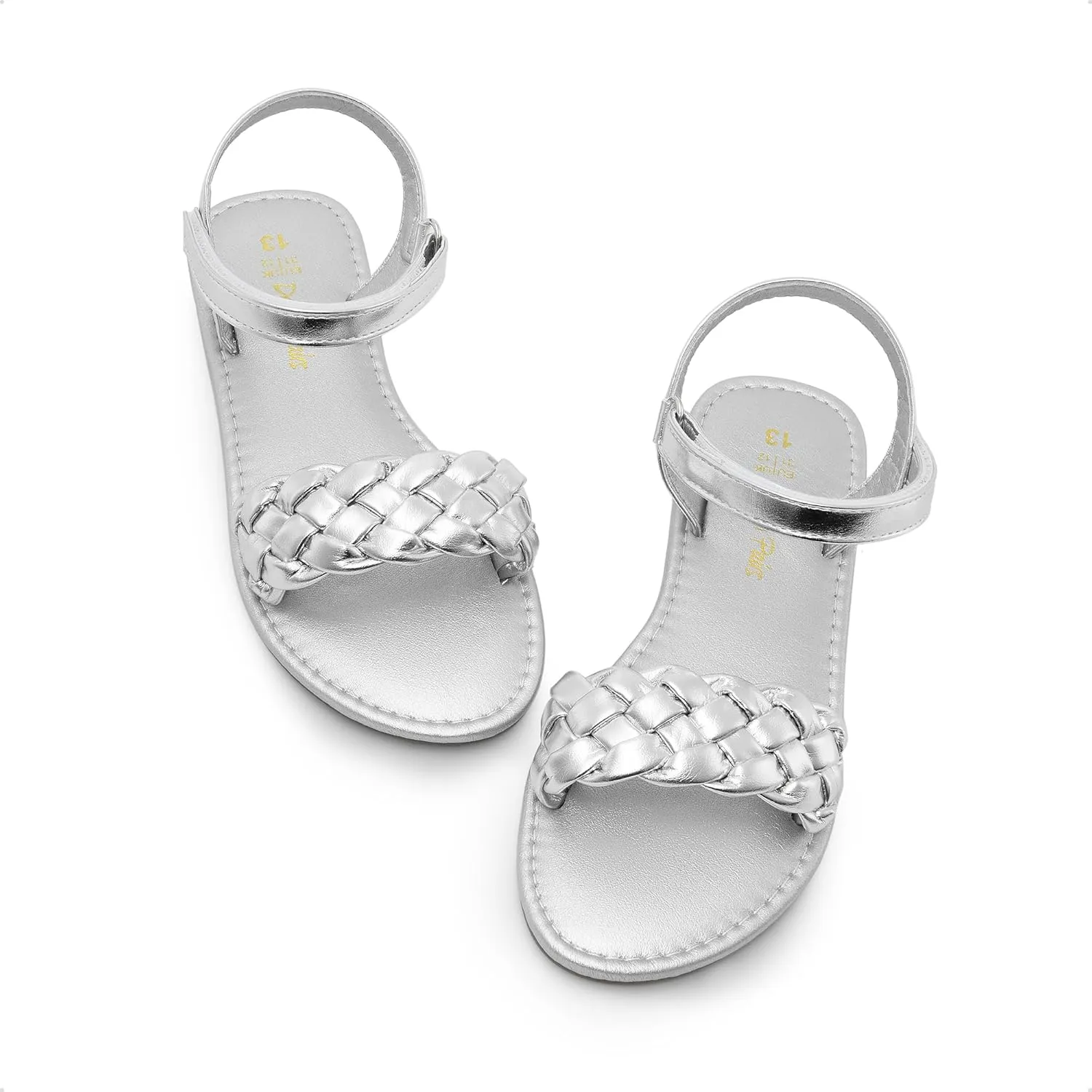 DREAM PAIRS Girls Sandals Classic Open Toe Braided Flat Sandals Summer Dress Shoes