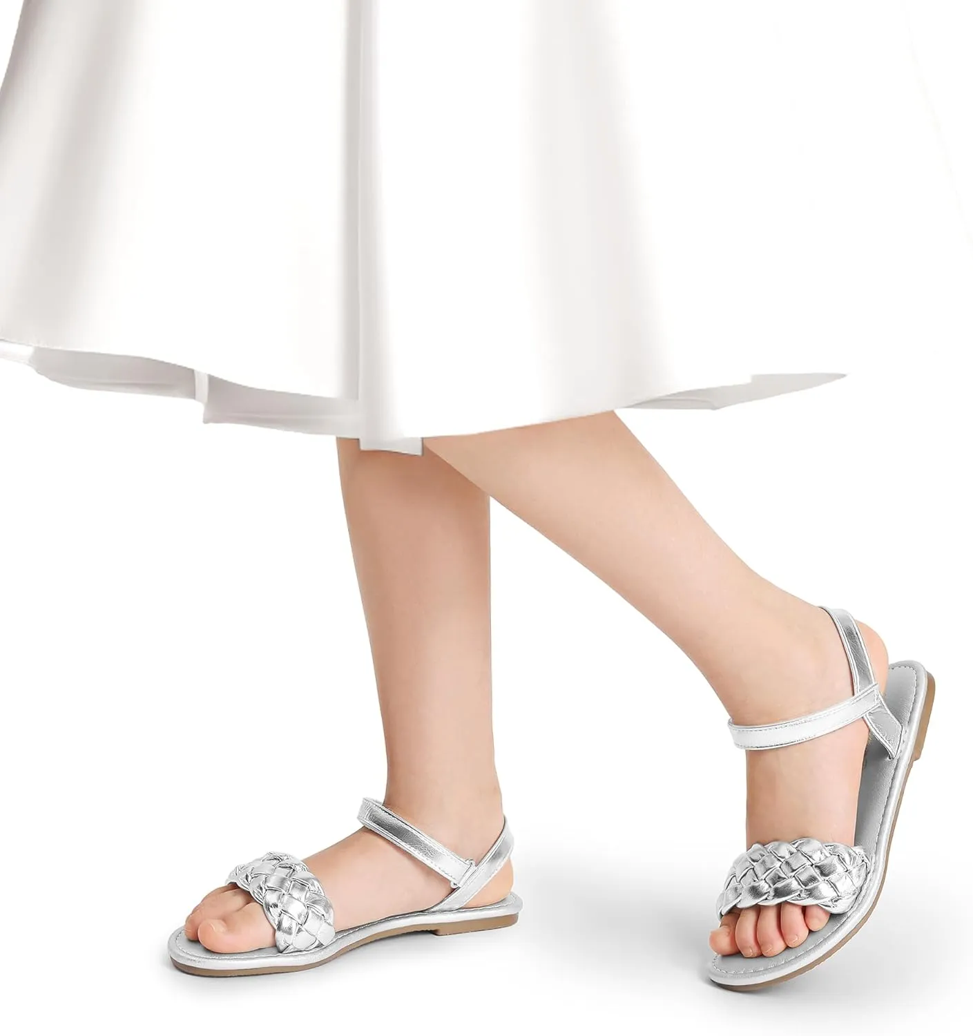 DREAM PAIRS Girls Sandals Classic Open Toe Braided Flat Sandals Summer Dress Shoes
