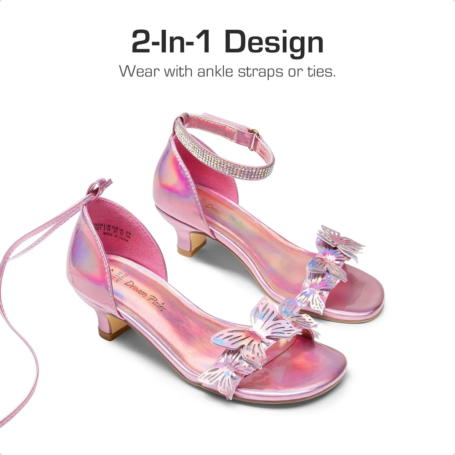 DREAM PAIRS Lace Up Low Heel Sandals for Girls Ankle Strap Dress Pump Strappy Gladiator Wedding Party Shoes for Little Kid/Big Kid