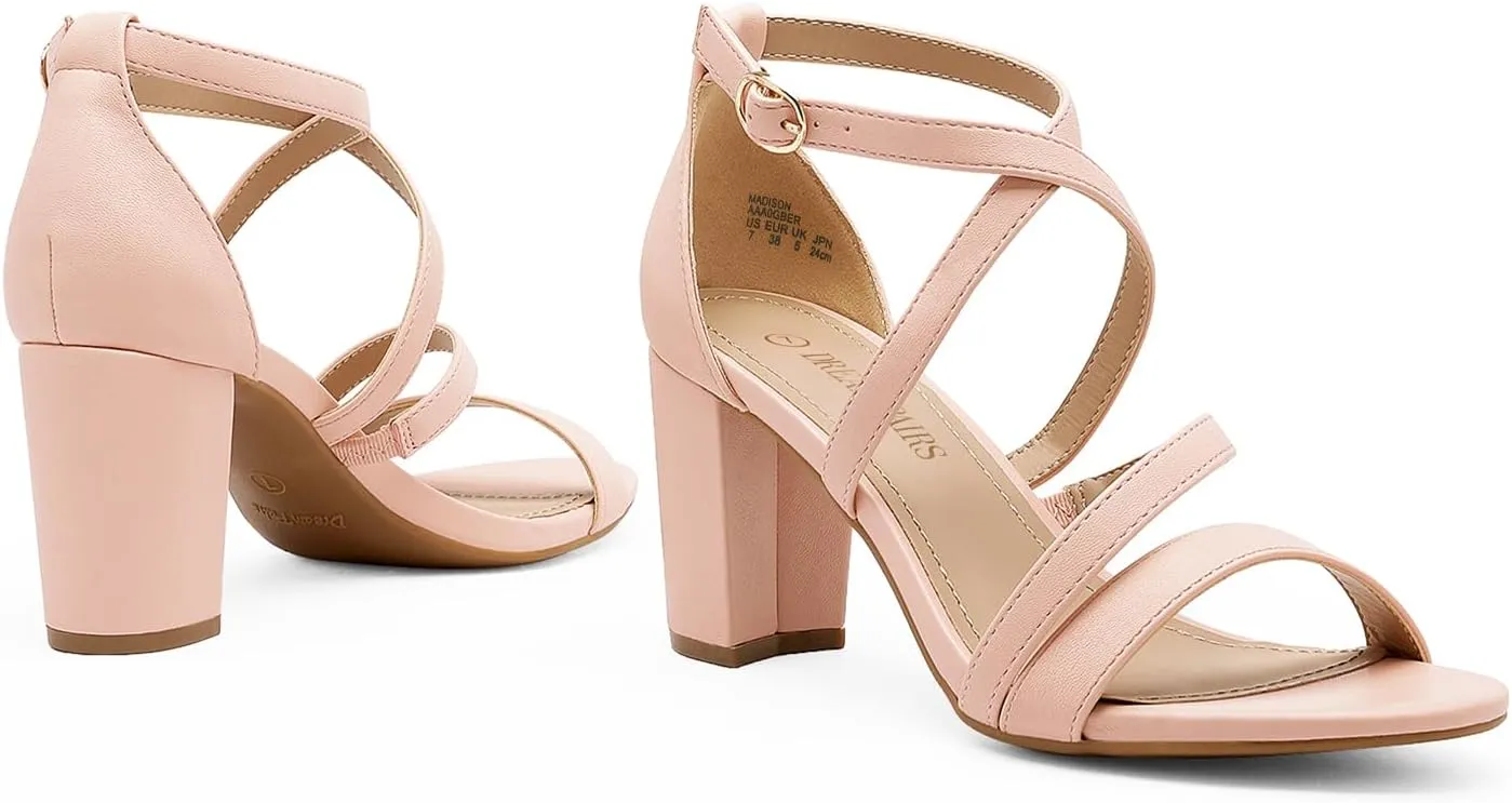 DREAM PAIRS Women’s Ankle Strap Dress Pump Low Chunky Heel Sandals
