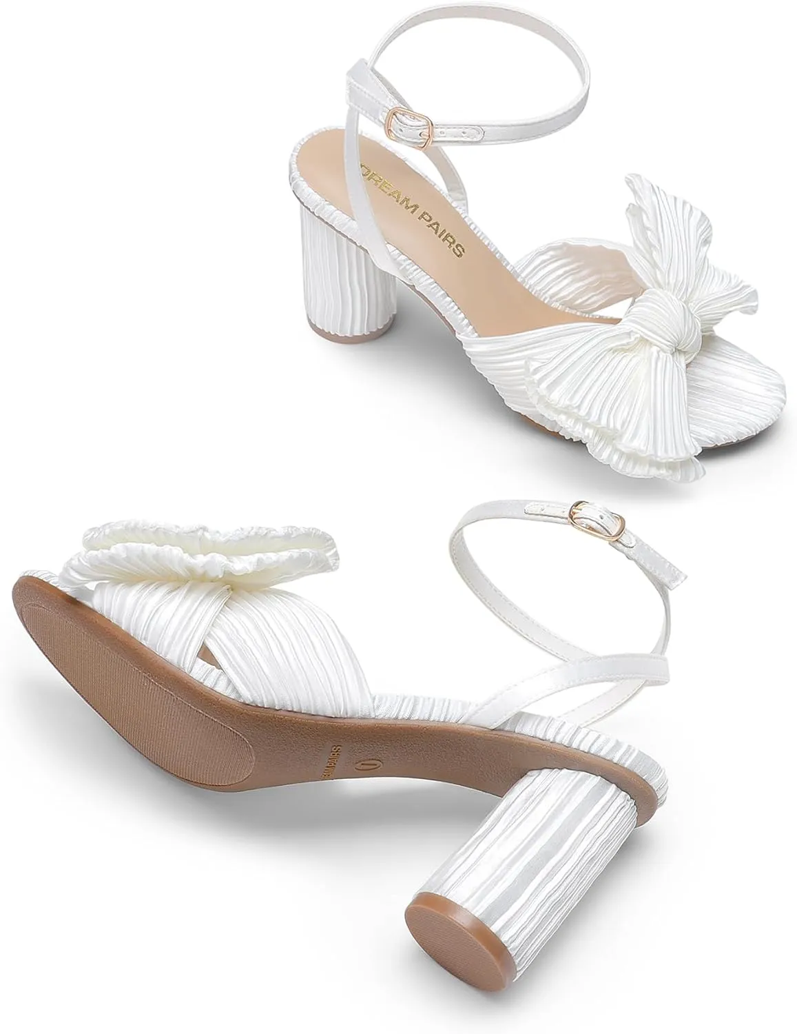 DREAM PAIRS Women's Bow Knot Heeled Sandals Low Chunky Heels Open Toe Ankle Strap Slingback Dress Shoes for Wedding Bridal Party