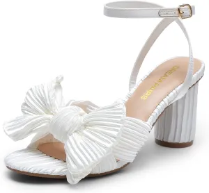 DREAM PAIRS Women's Bow Knot Heeled Sandals Low Chunky Heels Open Toe Ankle Strap Slingback Dress Shoes for Wedding Bridal Party