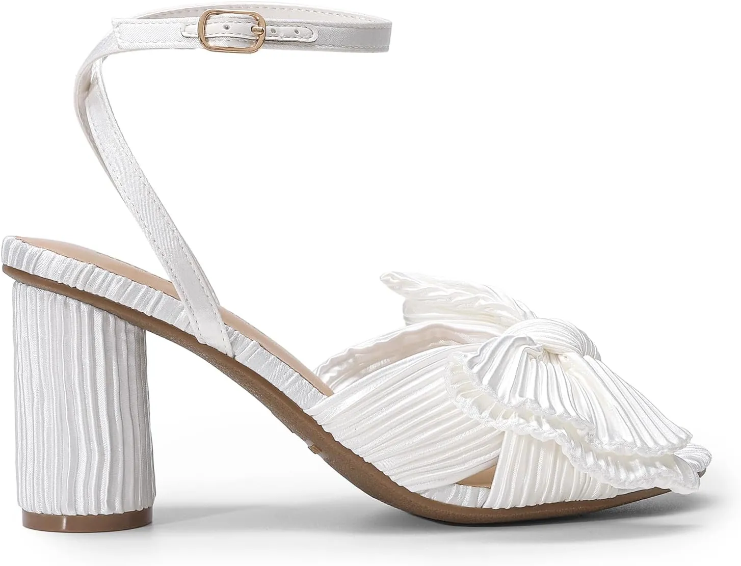 DREAM PAIRS Women's Bow Knot Heeled Sandals Low Chunky Heels Open Toe Ankle Strap Slingback Dress Shoes for Wedding Bridal Party