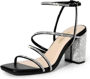DREAM PAIRS Women's Heels Chunky Block Strappy Square Open Toe Ankle Buckle Heeled Sandals Wedding Party Dress Shoes Indie