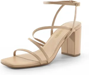 DREAM PAIRS Women's Heels Chunky Block Strappy Square Open Toe Ankle Buckle Heeled Sandals Wedding Party Dress Shoes Indie