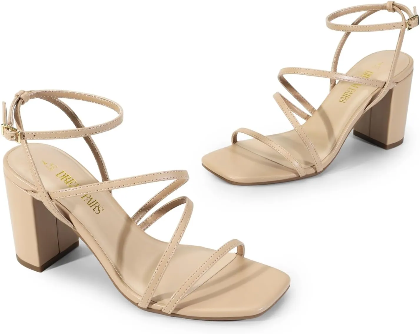 DREAM PAIRS Women's Heels Chunky Block Strappy Square Open Toe Ankle Buckle Heeled Sandals Wedding Party Dress Shoes Indie