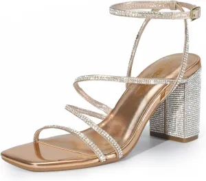 DREAM PAIRS Women's Heels Chunky Block Strappy Square Open Toe Ankle Buckle Heeled Sandals Wedding Party Dress Shoes Indie