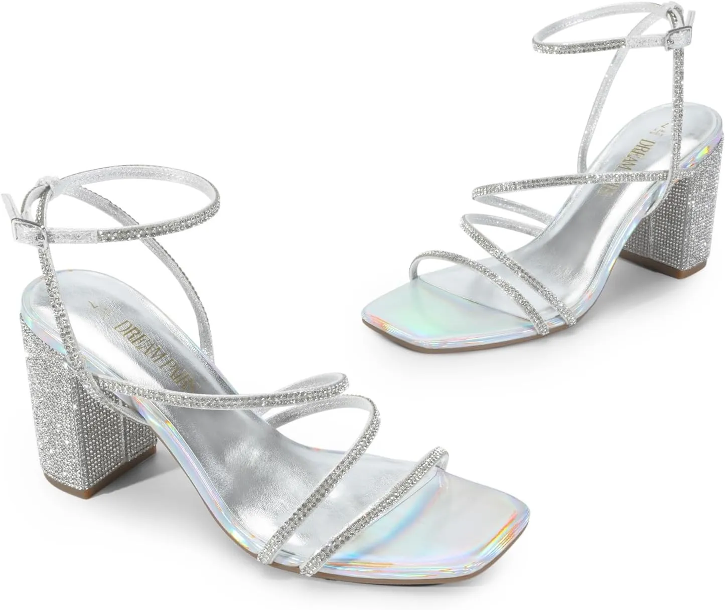 DREAM PAIRS Women's Heels Chunky Block Strappy Square Open Toe Ankle Buckle Heeled Sandals Wedding Party Dress Shoes Indie