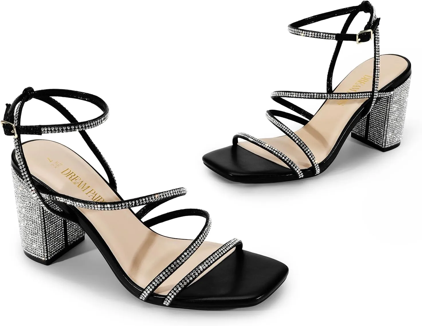 DREAM PAIRS Women's Heels Chunky Block Strappy Square Open Toe Ankle Buckle Heeled Sandals Wedding Party Dress Shoes Indie
