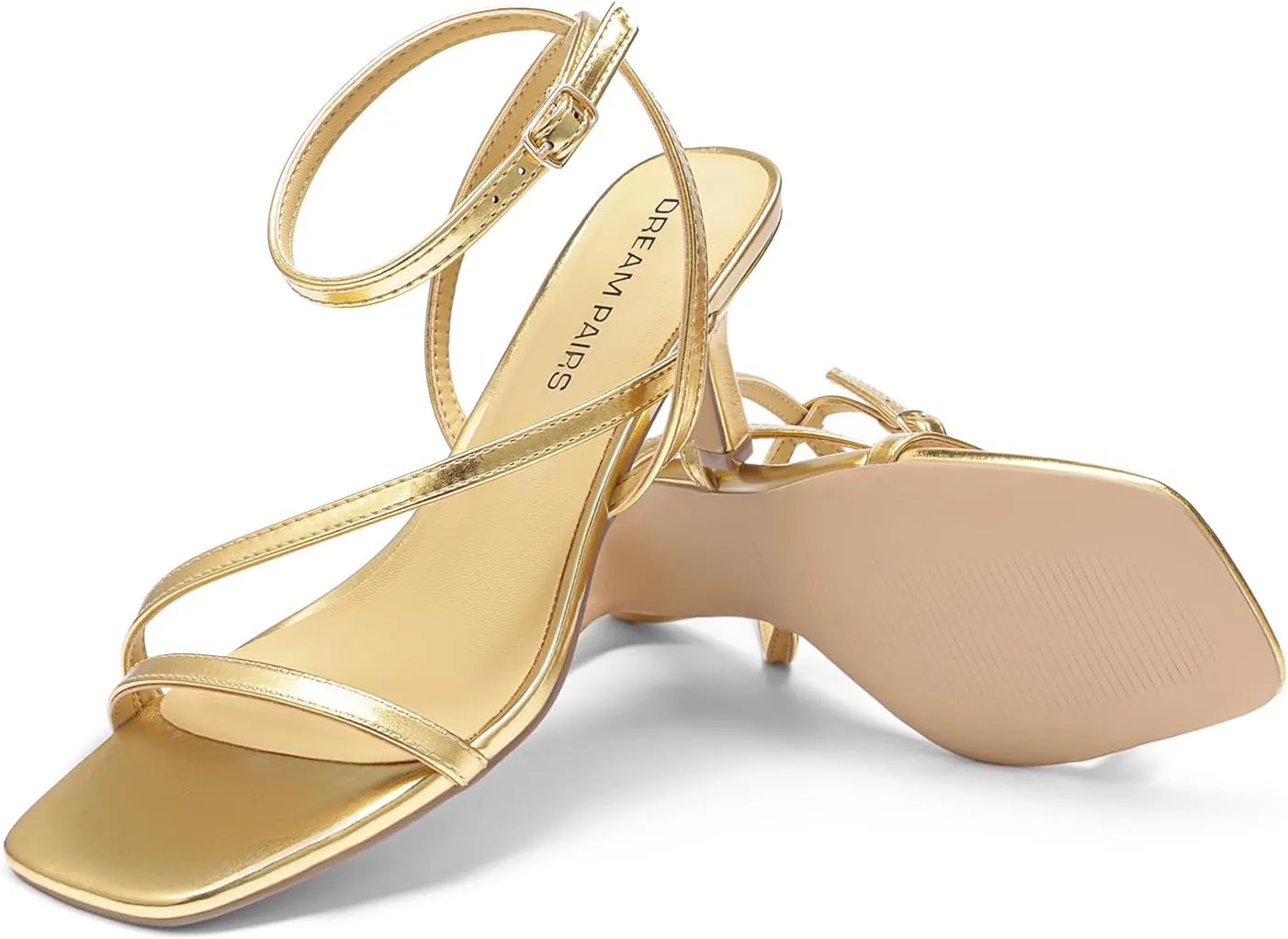 DREAM PAIRS Women's Low Kitten Heels Strappy Open Square Toe Ankle Strap Sexy Fashion Comfort Dress Shoes Party Heeled Sandals