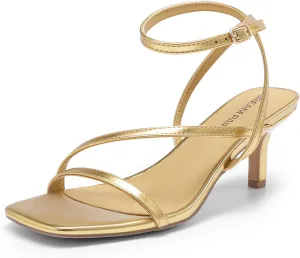 DREAM PAIRS Women's Low Kitten Heels Strappy Open Square Toe Ankle Strap Sexy Fashion Comfort Dress Shoes Party Heeled Sandals