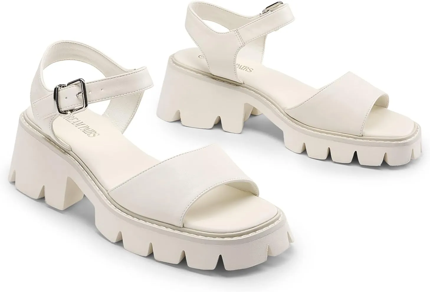DREAM PAIRS Women's Lug Sole Low Platform Chunky Block Heels Square Toe Ankle Straps Sandals