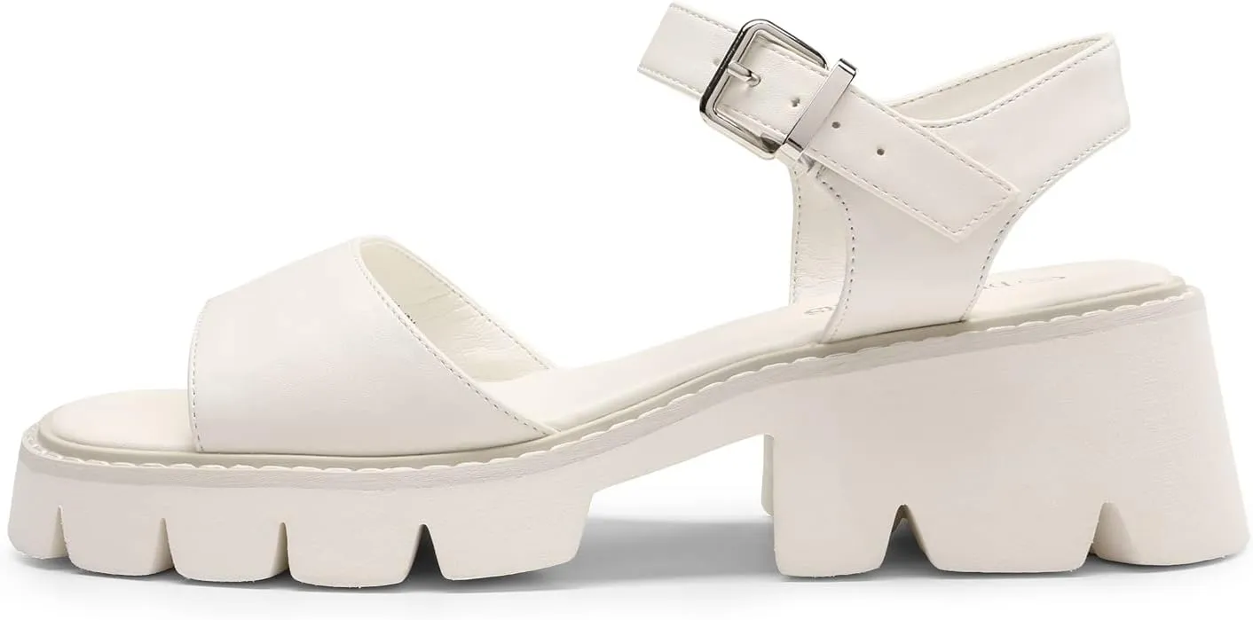 DREAM PAIRS Women's Lug Sole Low Platform Chunky Block Heels Square Toe Ankle Straps Sandals