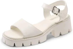 DREAM PAIRS Women's Lug Sole Low Platform Chunky Block Heels Square Toe Ankle Straps Sandals
