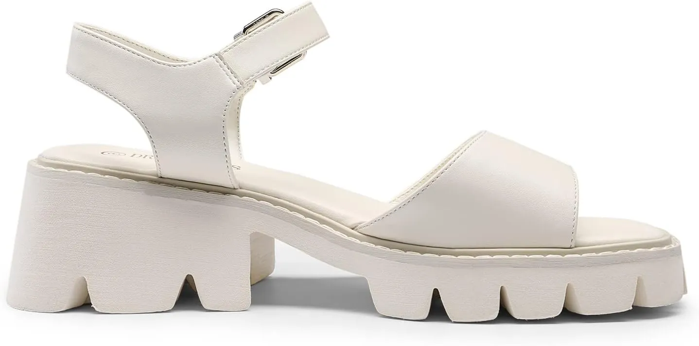 DREAM PAIRS Women's Lug Sole Low Platform Chunky Block Heels Square Toe Ankle Straps Sandals