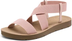 DREAM PAIRS Women's Open Toe Elastic Ankle Strap Flat Summer Sandals