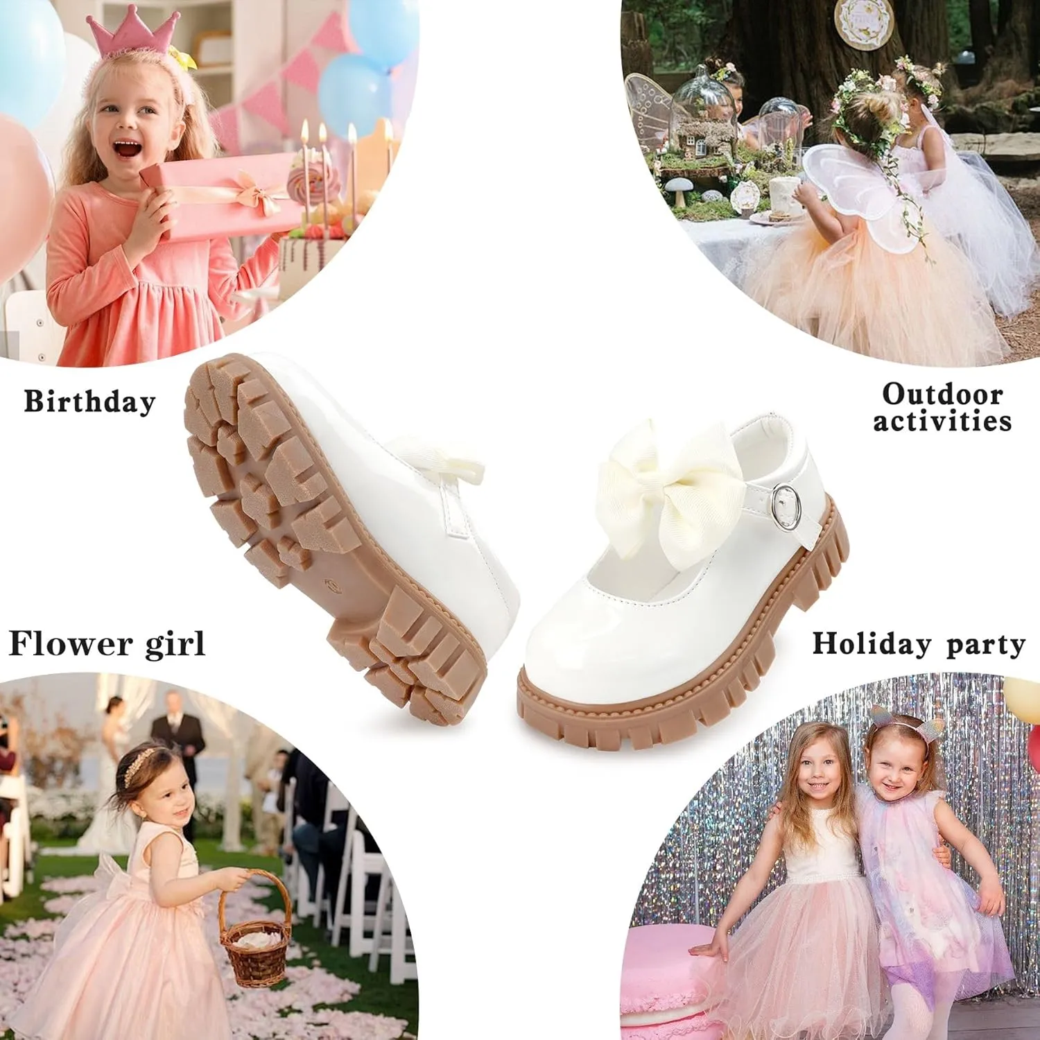 Dress Shoes for Girls Bow Flower Girl Mary Jane Flats Little Girl Dress Shoes for Wedding, Party, Birthday