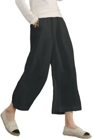 ECUPPER Womens Cotton Cropped Pants Loose Fit Wide Leg Capri Casual Plus Size Elastic Waist Trousers