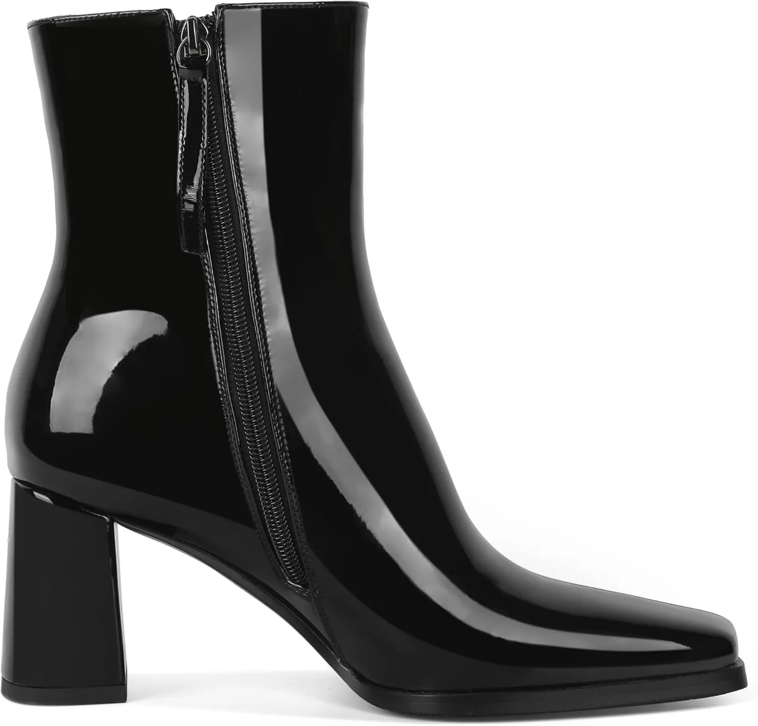 Eldof Ankle Boots Women Chunky Heel Square Toe High Heeled Gogo Short Booties Side Zipper 3 Inches