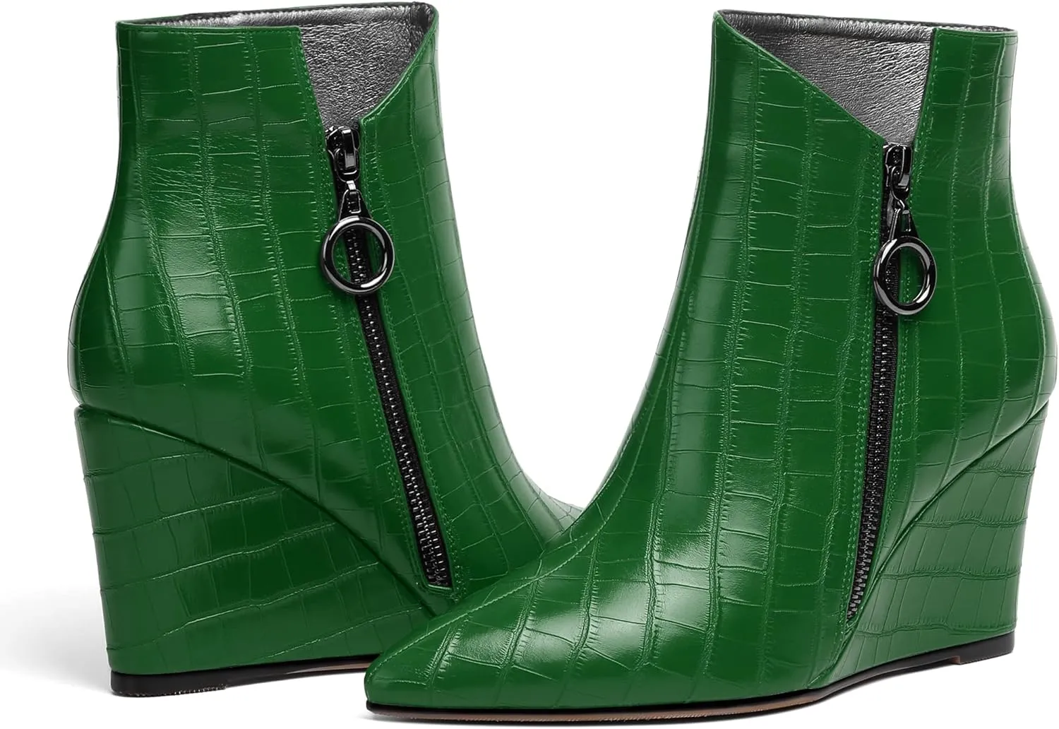 Eldof Wedge Heel Ankle Boots for Women with Zip Closure Pointed Toe Wedge Booties Party Dress Fashion Short Booties 3.5 Inch