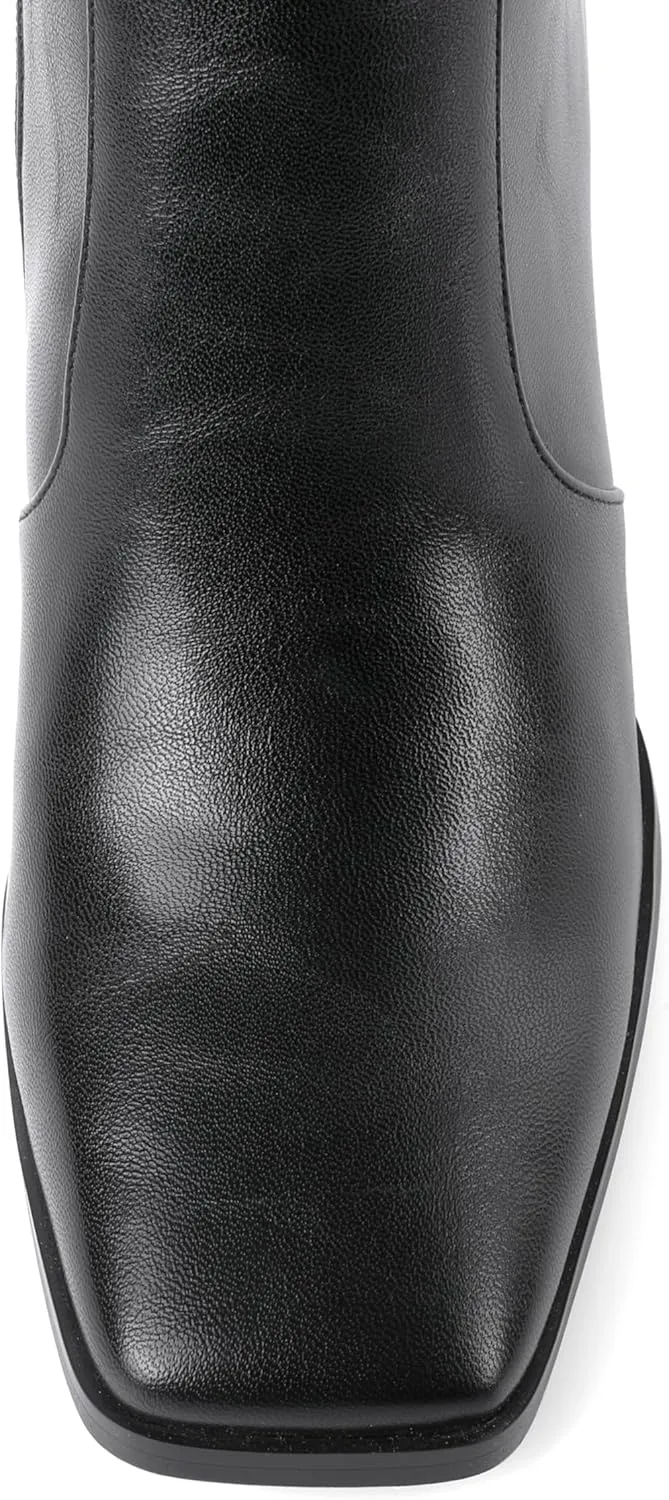 Eldof Women's Knee High Boots Square Toe Chunky Heel Tall Gogo Boots Zipper Closure 3 Inches