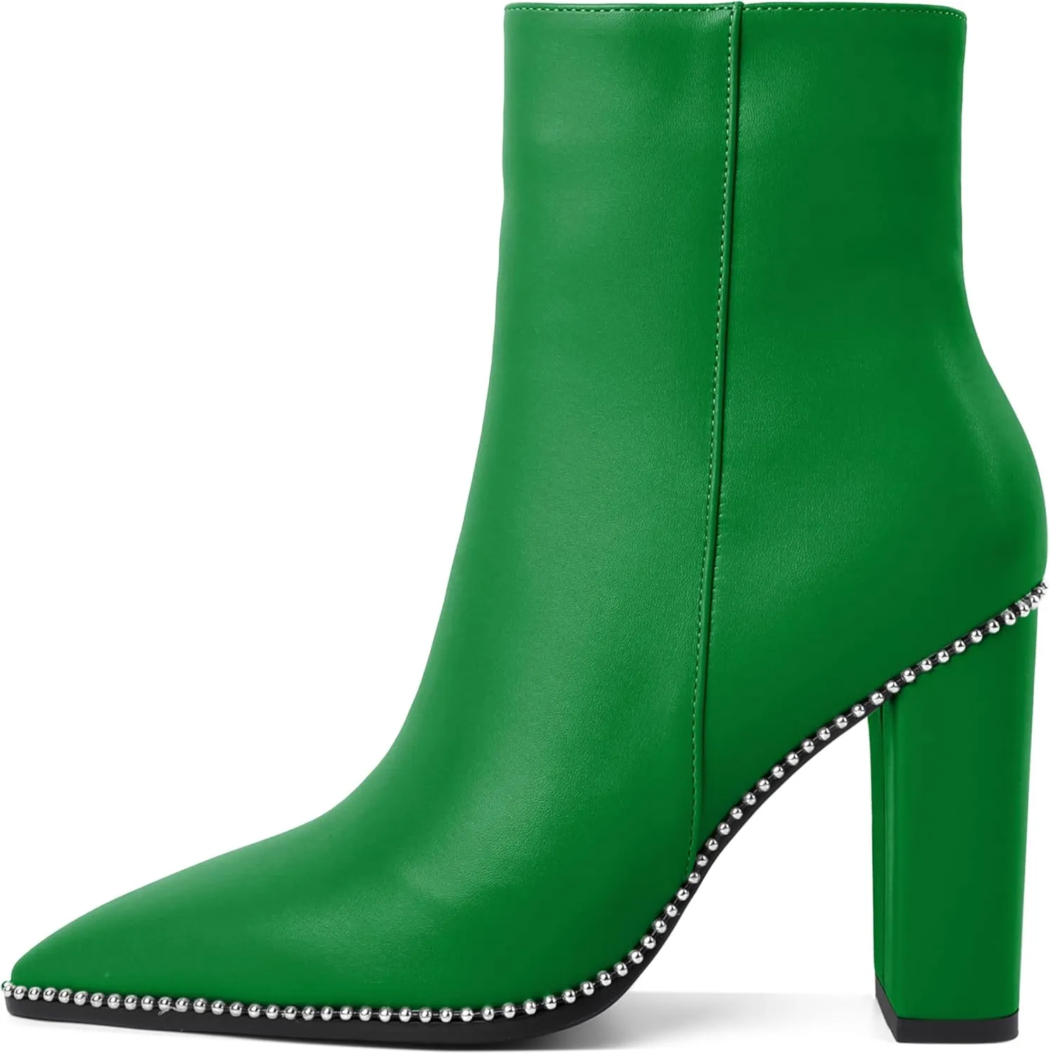Eldof Womens Pointed Toe Beaded Chunky Ankle Boots Side Zipper 3.5 Inches