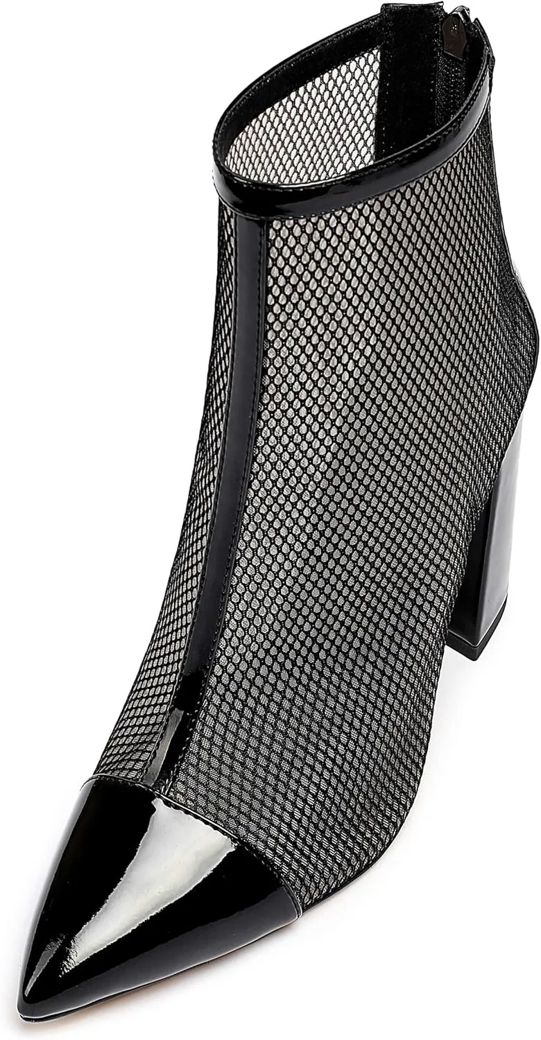 Eldof Womens Sandal Boots Pointed Toe Ankle Booties 4" Sexy Mesh Ankle Zipper Boots for Party Dress Office