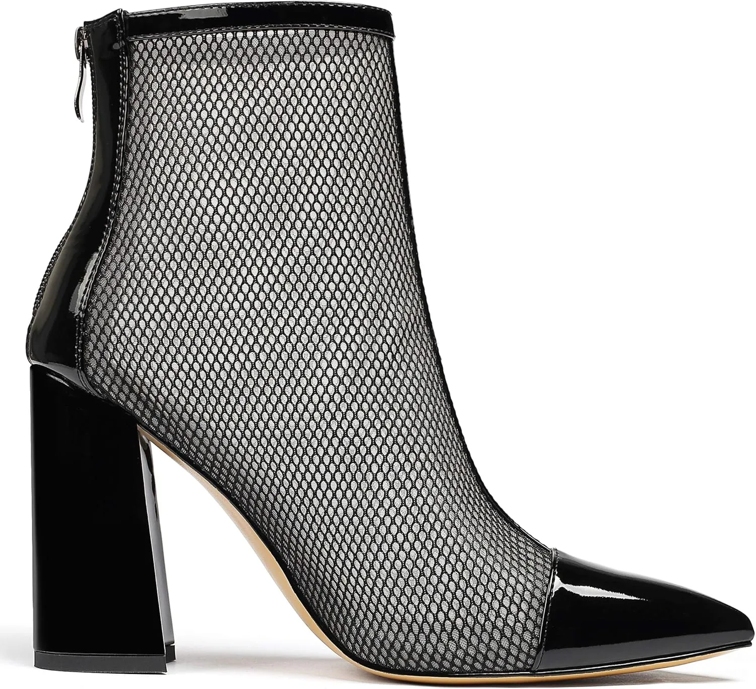 Eldof Womens Sandal Boots Pointed Toe Ankle Booties 4" Sexy Mesh Ankle Zipper Boots for Party Dress Office
