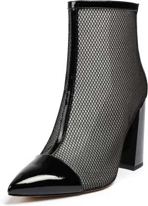 Eldof Womens Sandal Boots Pointed Toe Ankle Booties 4" Sexy Mesh Ankle Zipper Boots for Party Dress Office