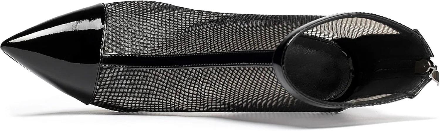Eldof Womens Sandal Boots Pointed Toe Ankle Booties 4" Sexy Mesh Ankle Zipper Boots for Party Dress Office