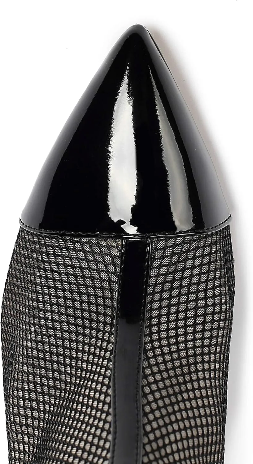 Eldof Womens Sandal Boots Pointed Toe Ankle Booties 4" Sexy Mesh Ankle Zipper Boots for Party Dress Office