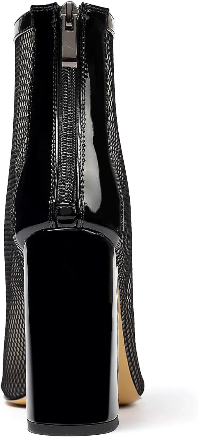 Eldof Womens Sandal Boots Pointed Toe Ankle Booties 4" Sexy Mesh Ankle Zipper Boots for Party Dress Office