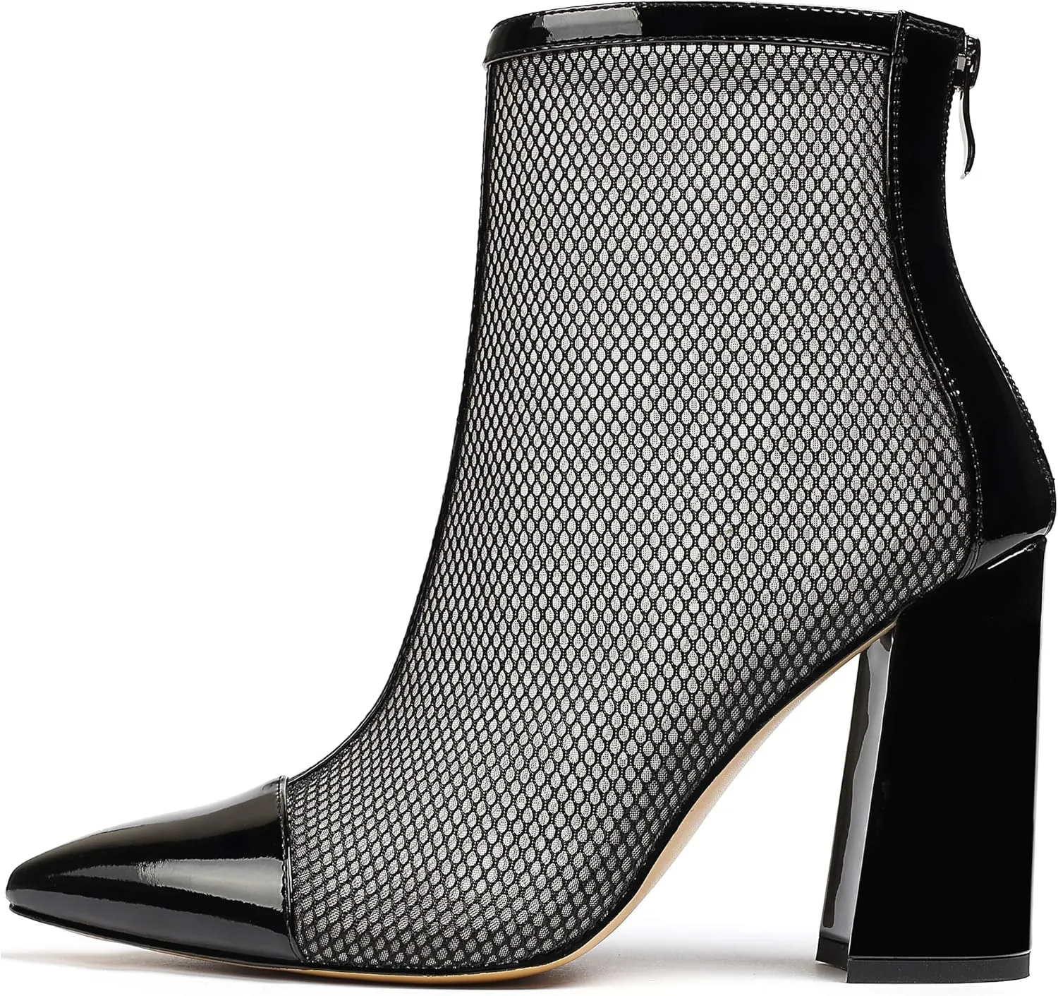 Eldof Womens Sandal Boots Pointed Toe Ankle Booties 4" Sexy Mesh Ankle Zipper Boots for Party Dress Office