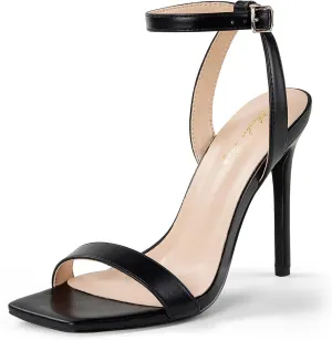 Elisabet Tang Women's Stiletto Heels Ankle Strap Open Square Toe Heeled Sandals Sexy Comfort Strappy Dress High Heel Shoes Lace Up Wedding Party Sandals Shoes