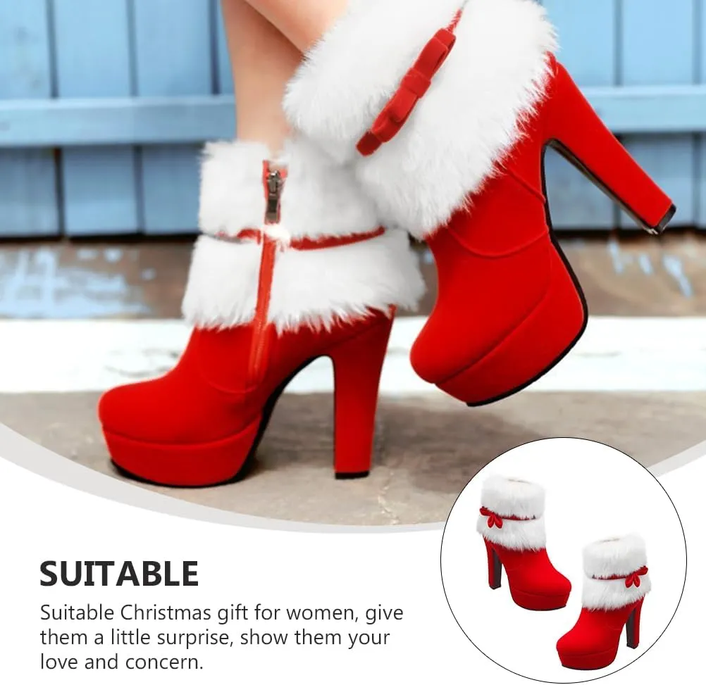ERINGOGO Christmas Themed Women Ankle Boots Plush High Heel Platform Short Boot and Non-Slip for Winter Parties and Xmas