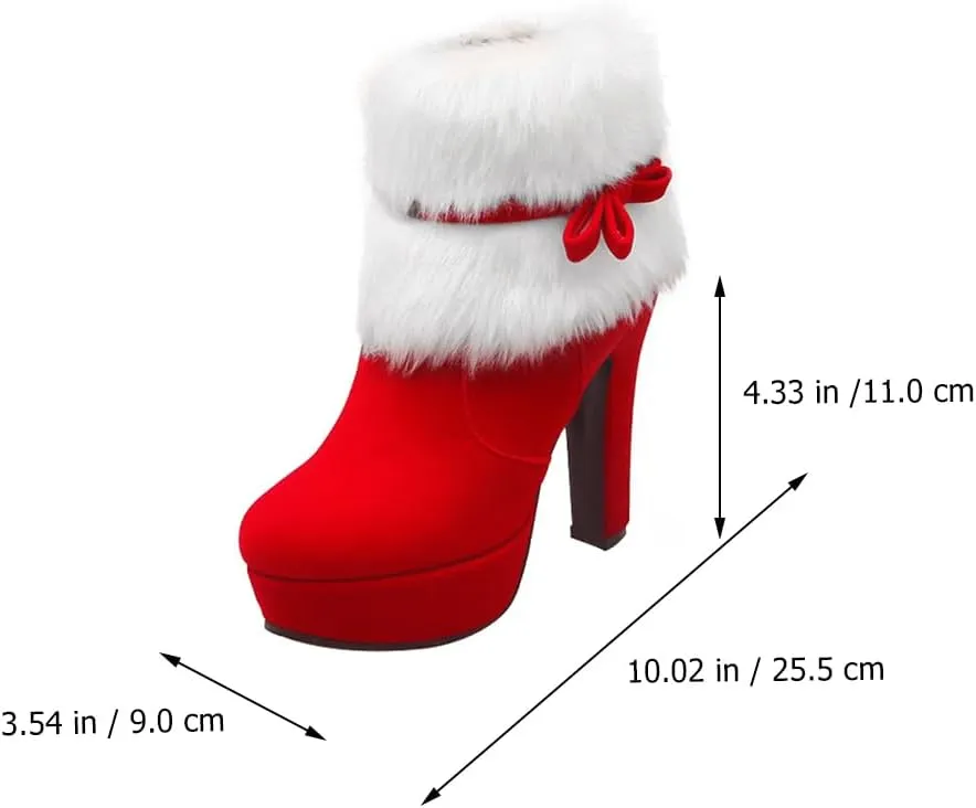 ERINGOGO Christmas Themed Women Ankle Boots Plush High Heel Platform Short Boot and Non-Slip for Winter Parties and Xmas