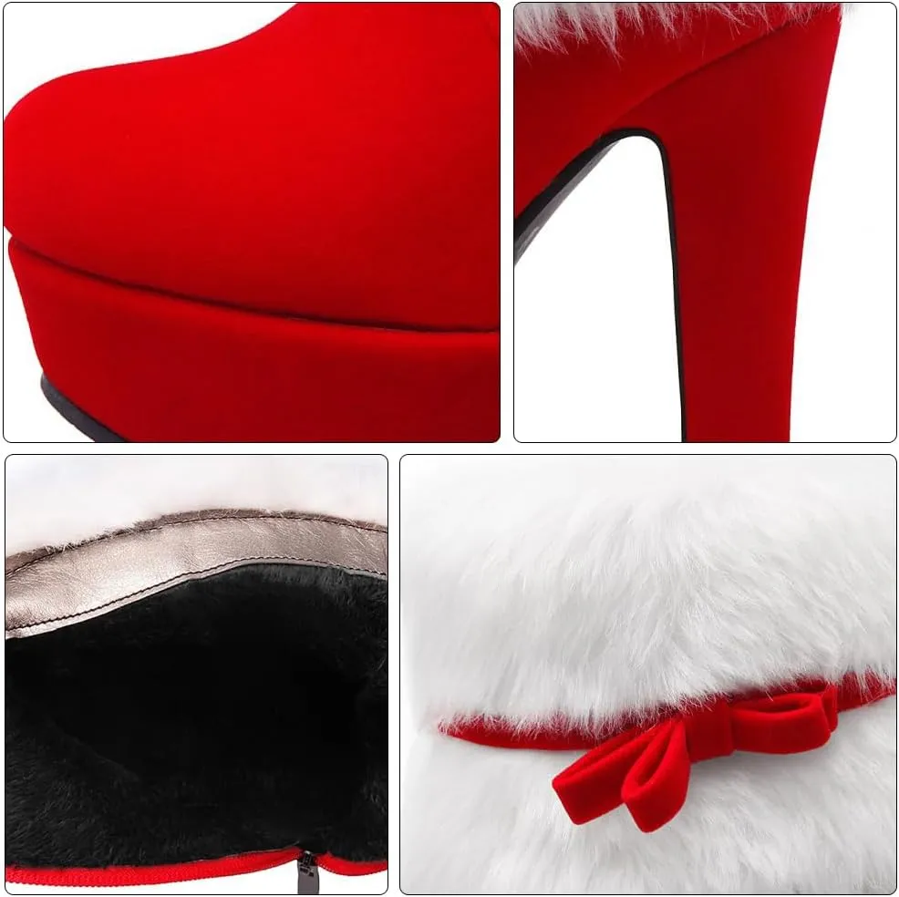 ERINGOGO Christmas Themed Women Ankle Boots Plush High Heel Platform Short Boot and Non-Slip for Winter Parties and Xmas