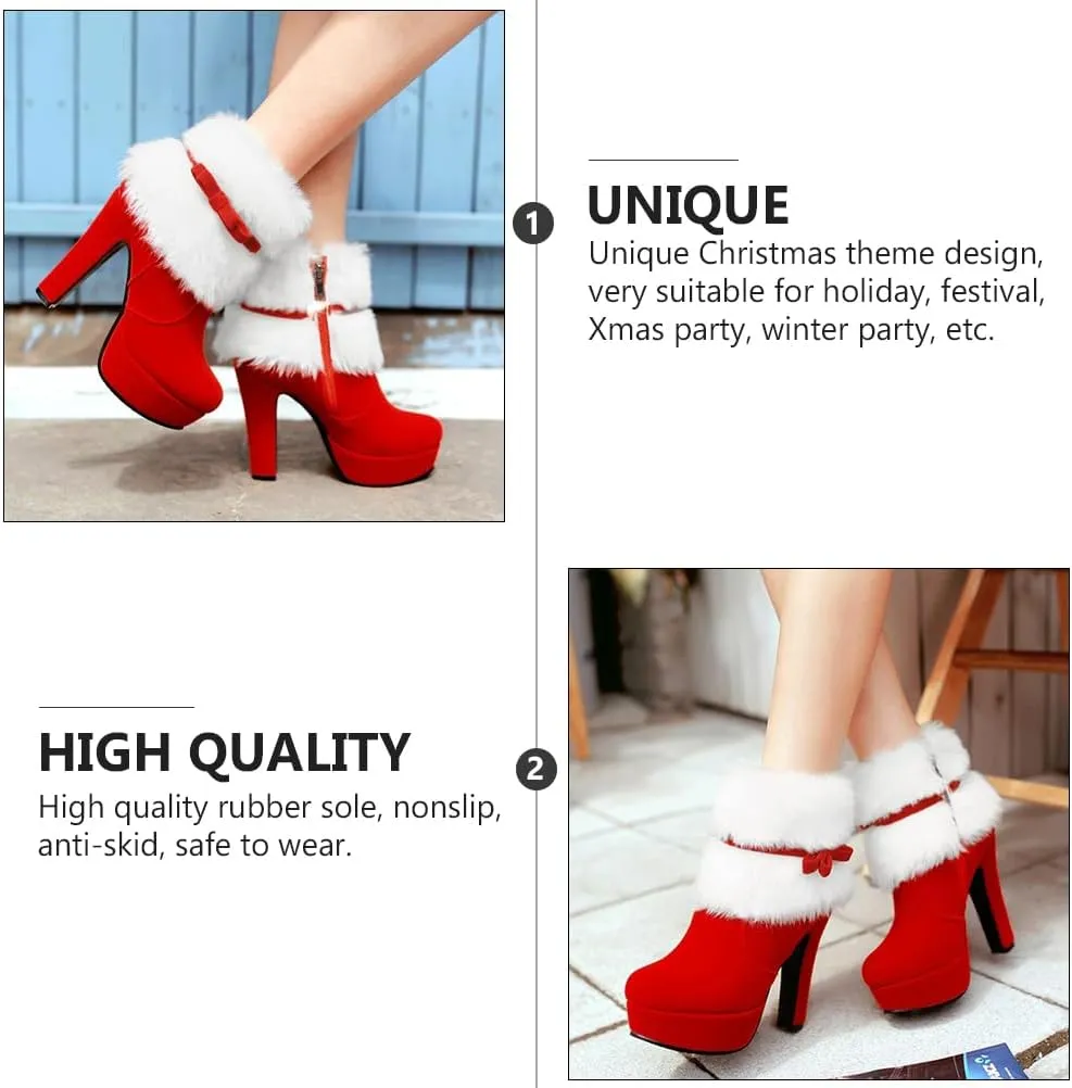 ERINGOGO Christmas Themed Women Ankle Boots Plush High Heel Platform Short Boot and Non-Slip for Winter Parties and Xmas