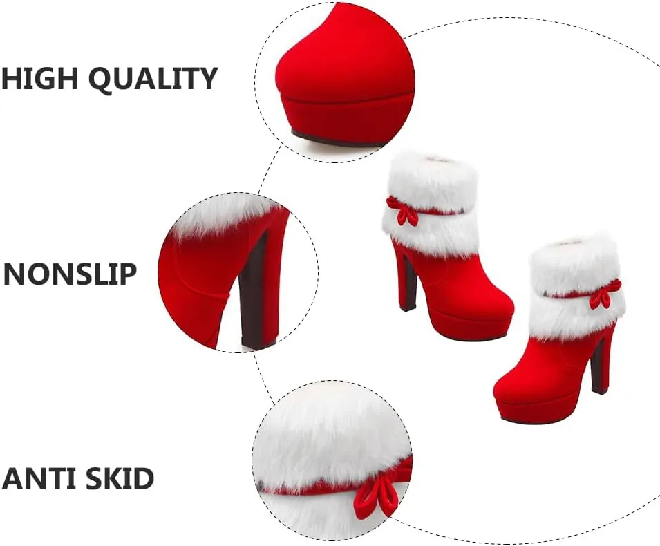 ERINGOGO Christmas Themed Women Ankle Boots Plush High Heel Platform Short Boot and Non-Slip for Winter Parties and Xmas