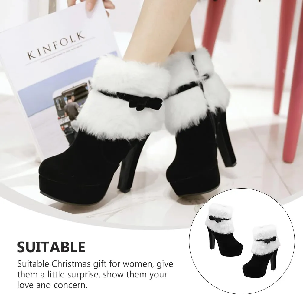 ERINGOGO Women Christmas Ankle Boots, Winter Fur Lined Platform Pointed Toe Suede High Heel, Side Zipper Santa Claus Booties