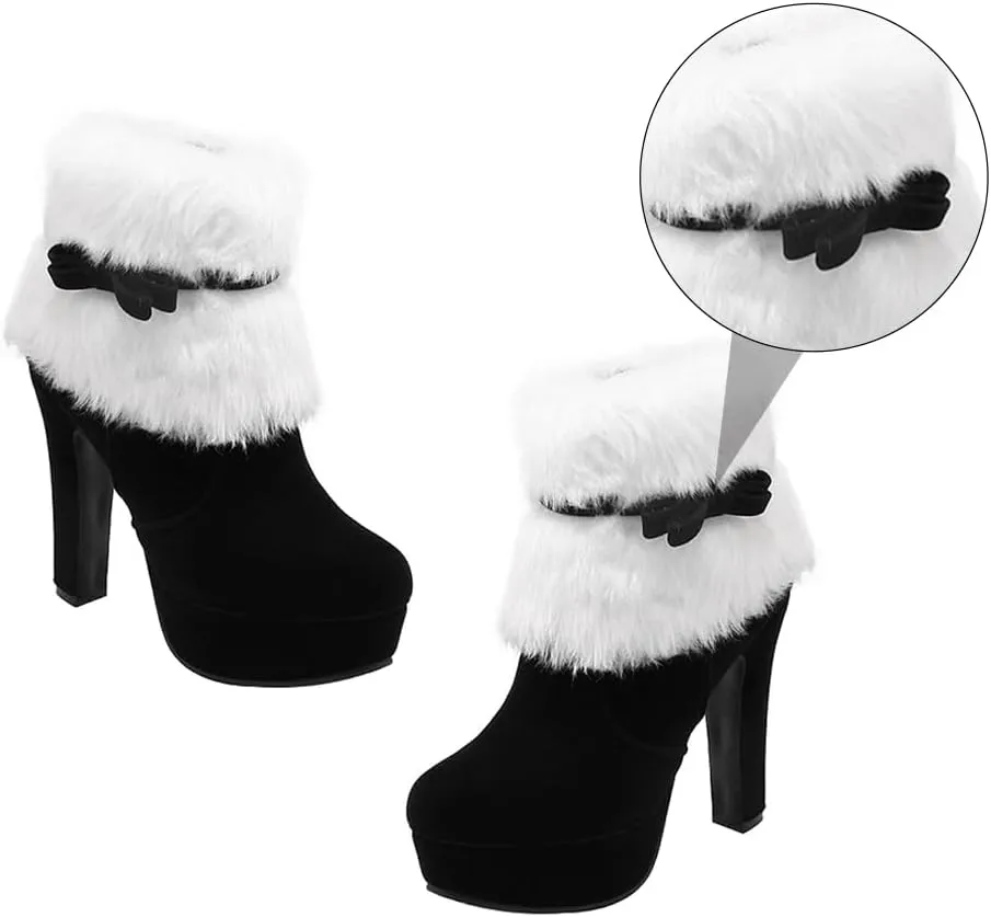 ERINGOGO Women Christmas Ankle Boots, Winter Fur Lined Platform Pointed Toe Suede High Heel, Side Zipper Santa Claus Booties