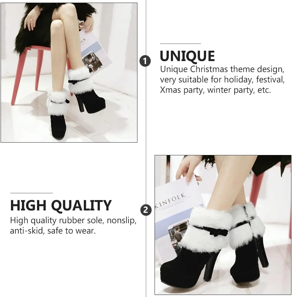 ERINGOGO Women Christmas Ankle Boots, Winter Fur Lined Platform Pointed Toe Suede High Heel, Side Zipper Santa Claus Booties
