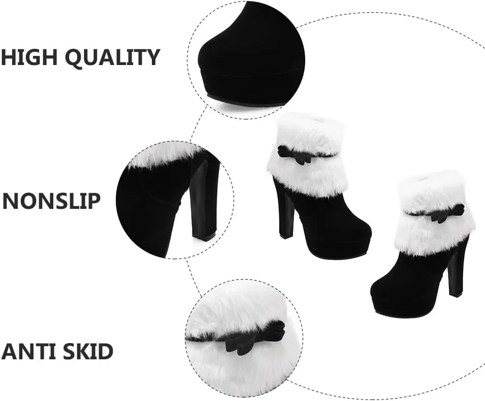 ERINGOGO Women Christmas Ankle Boots, Winter Fur Lined Platform Pointed Toe Suede High Heel, Side Zipper Santa Claus Booties