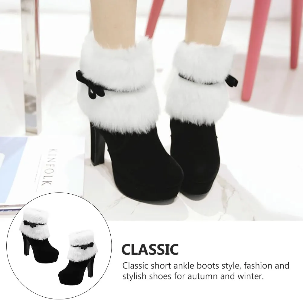 ERINGOGO Women Christmas Ankle Boots, Winter Fur Lined Platform Pointed Toe Suede High Heel, Side Zipper Santa Claus Booties