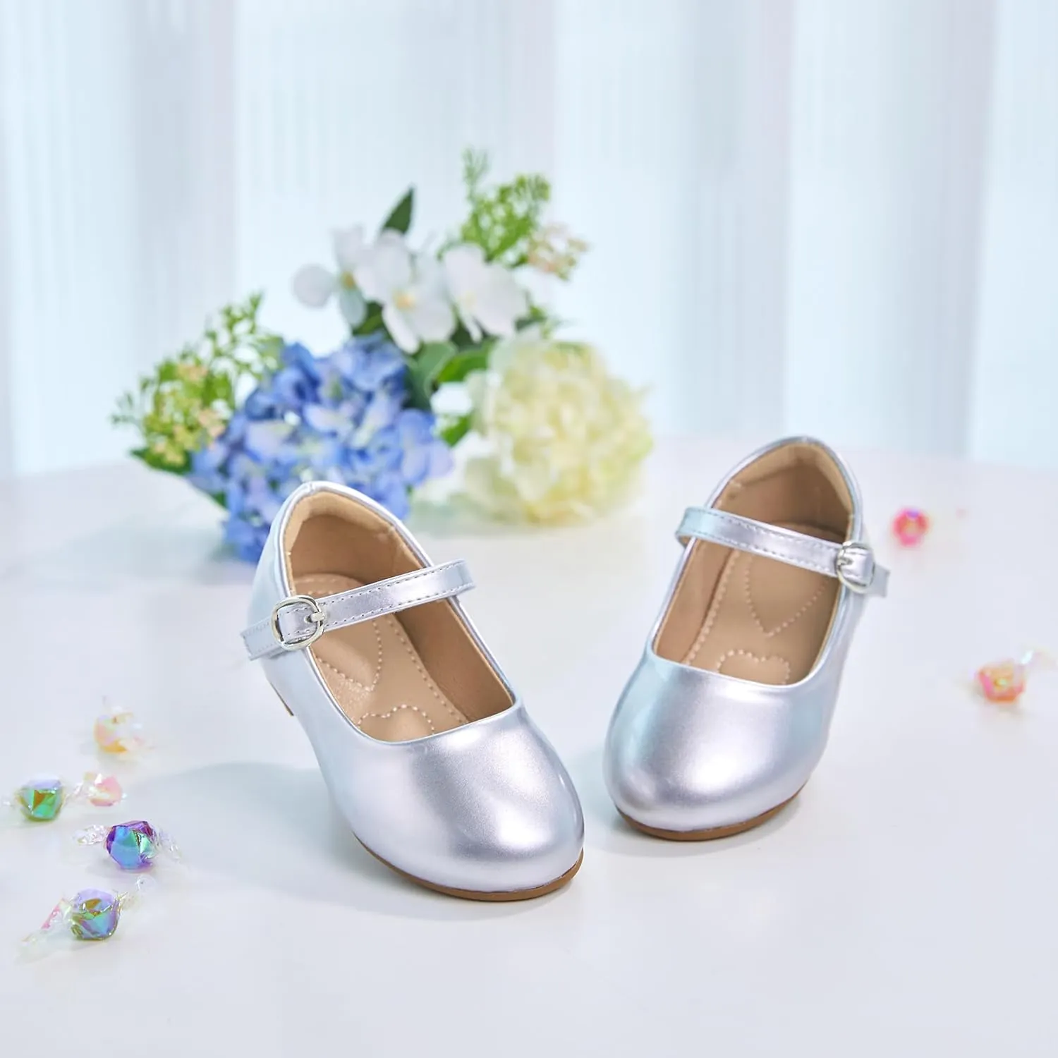 ESTINE Toddler/Little Kid Girls Dress Mary Jane Flats Flowers Fashion Princess Ballet Shoes