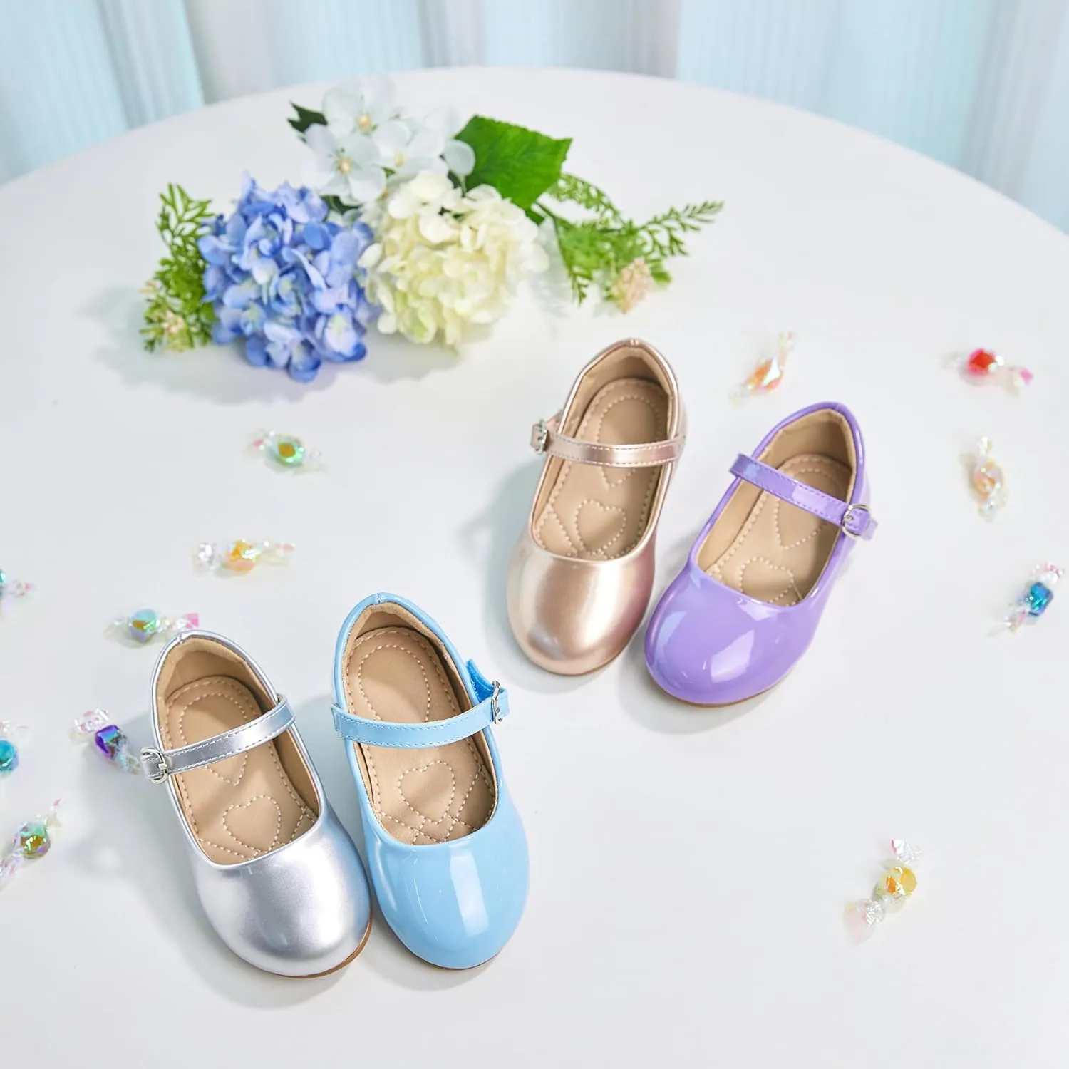 ESTINE Toddler/Little Kid Girls Dress Mary Jane Flats Flowers Fashion Princess Ballet Shoes